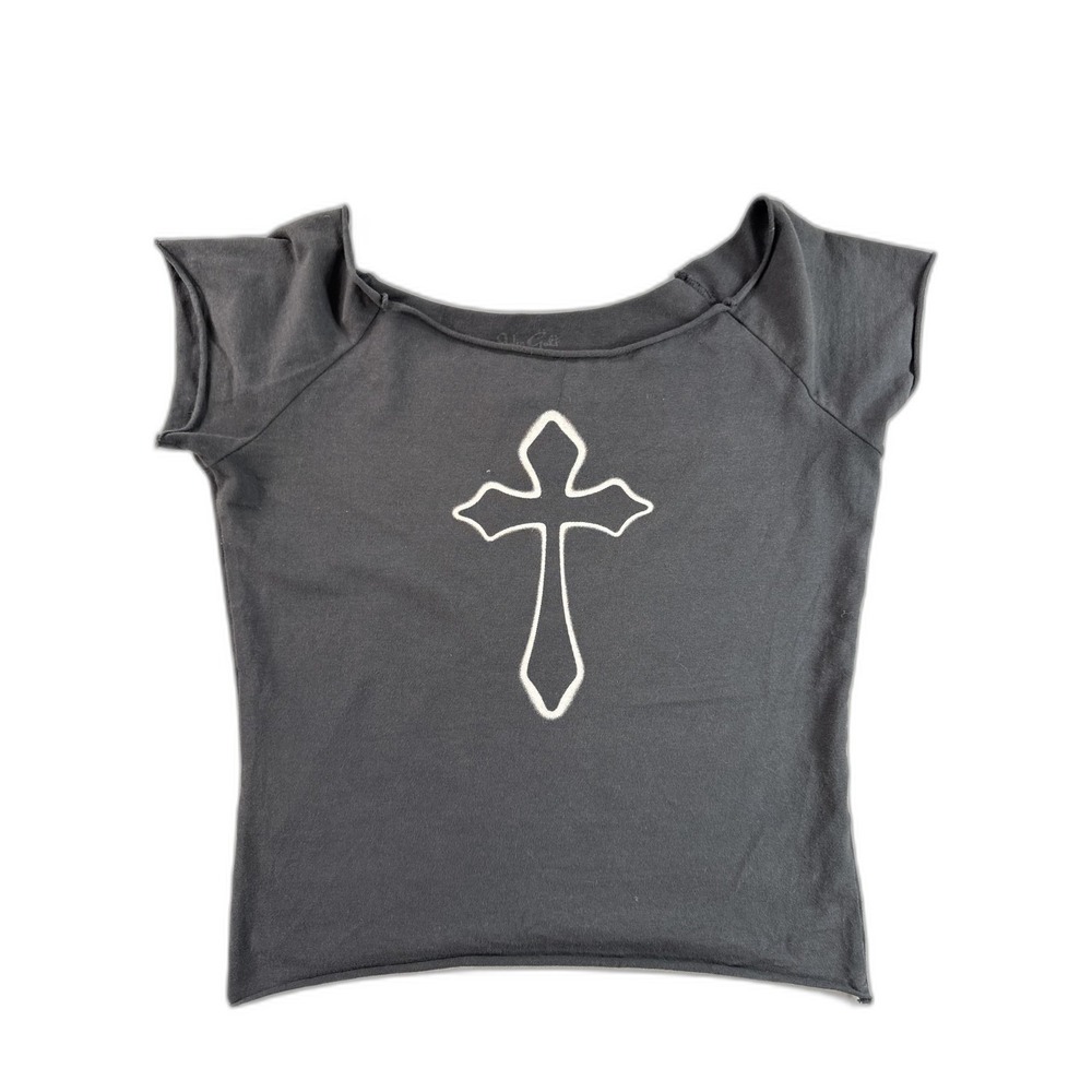 Galt Cross Graphic Tee 160 160/84A Black Cotton Gothic Religious Streetwear Boat